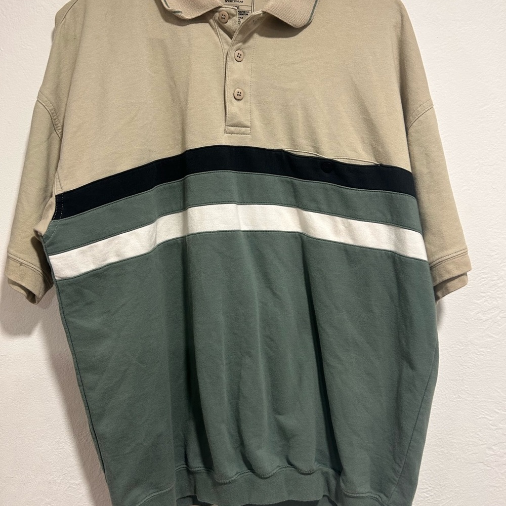 Safe Harbor men’s Large Stylish Tan and Green Polo Shirt